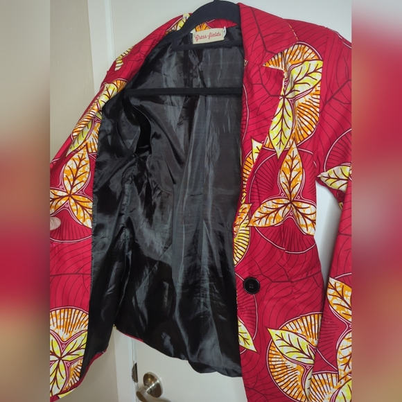Grass Fields Blazer Jacket Size S Red And Yellow Ankara Fabric - Picture 13 of 16